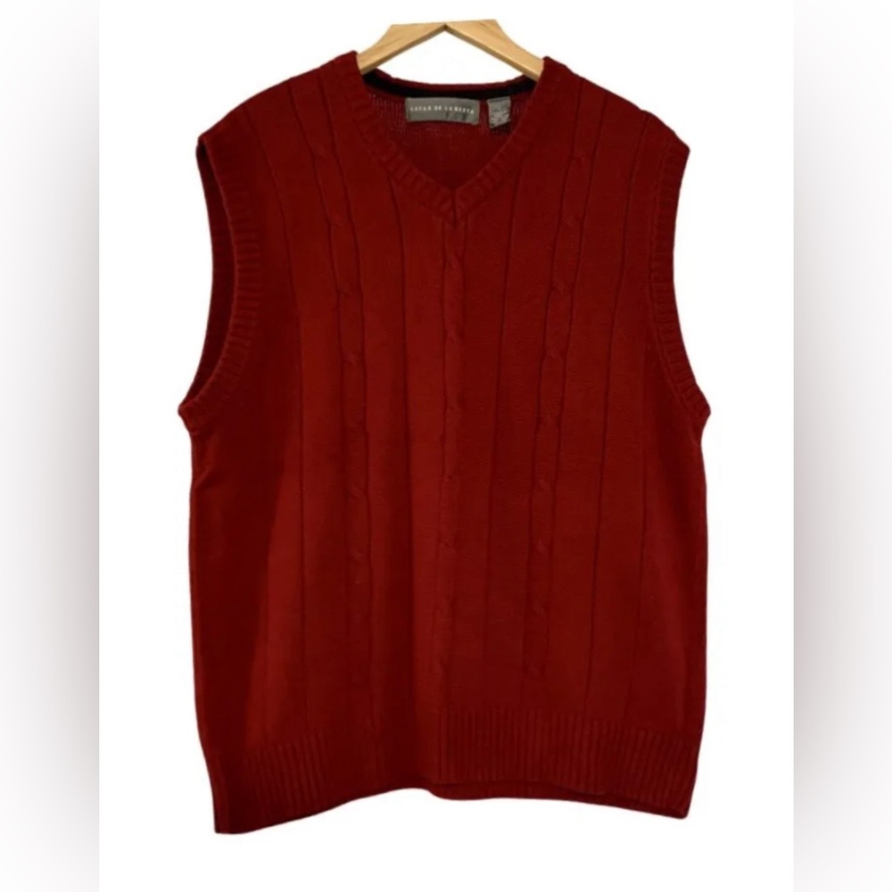 Vintage Oscar De La Renta  y2k red cable knit V neck sweater vest size XL